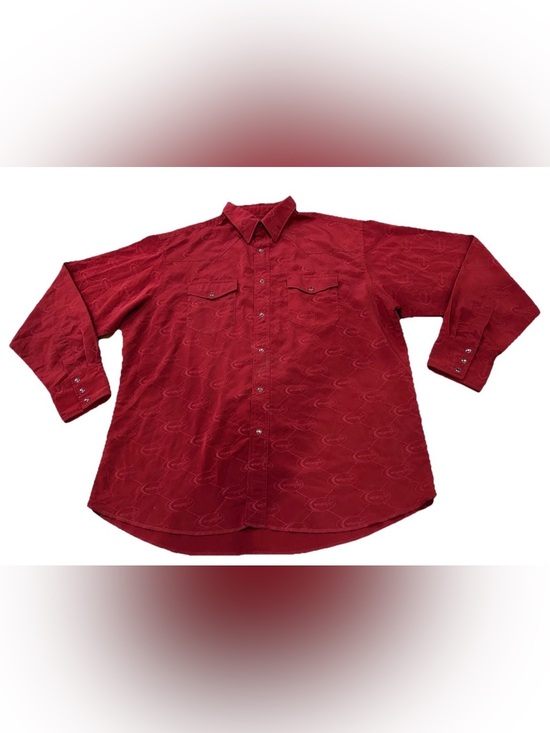 Wrangler Other - Vintage‎ Wrangler Pearl Snap Western Shirt Mens XL Red Monogram Jacquard Cowboy